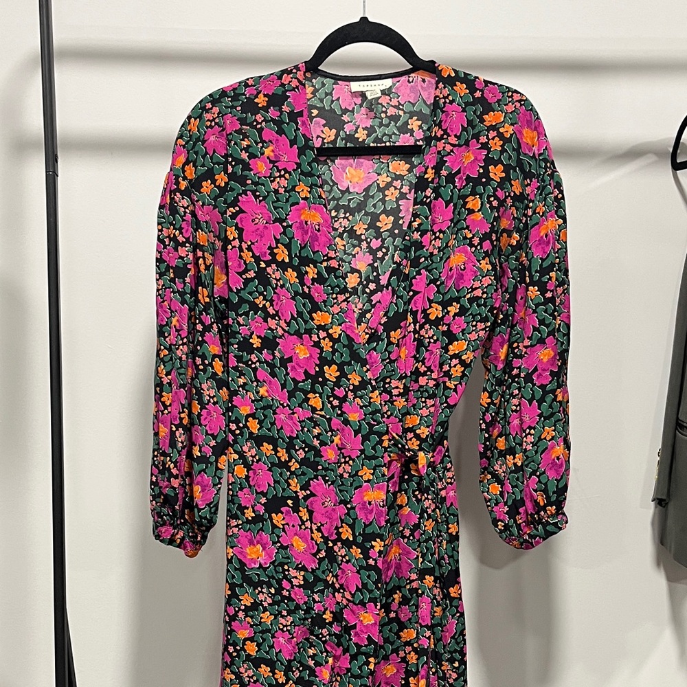 Topshop Vibrant Floral Long Sleeve Dress
